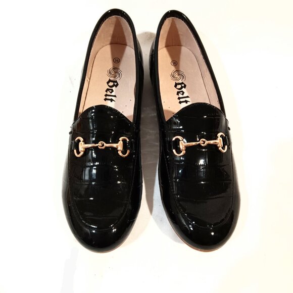 Loafers Black Color Slip On Flats Size 4.5 USA 36 EU Shoes Crocodile Snik Buckle - Picture 2 of 4